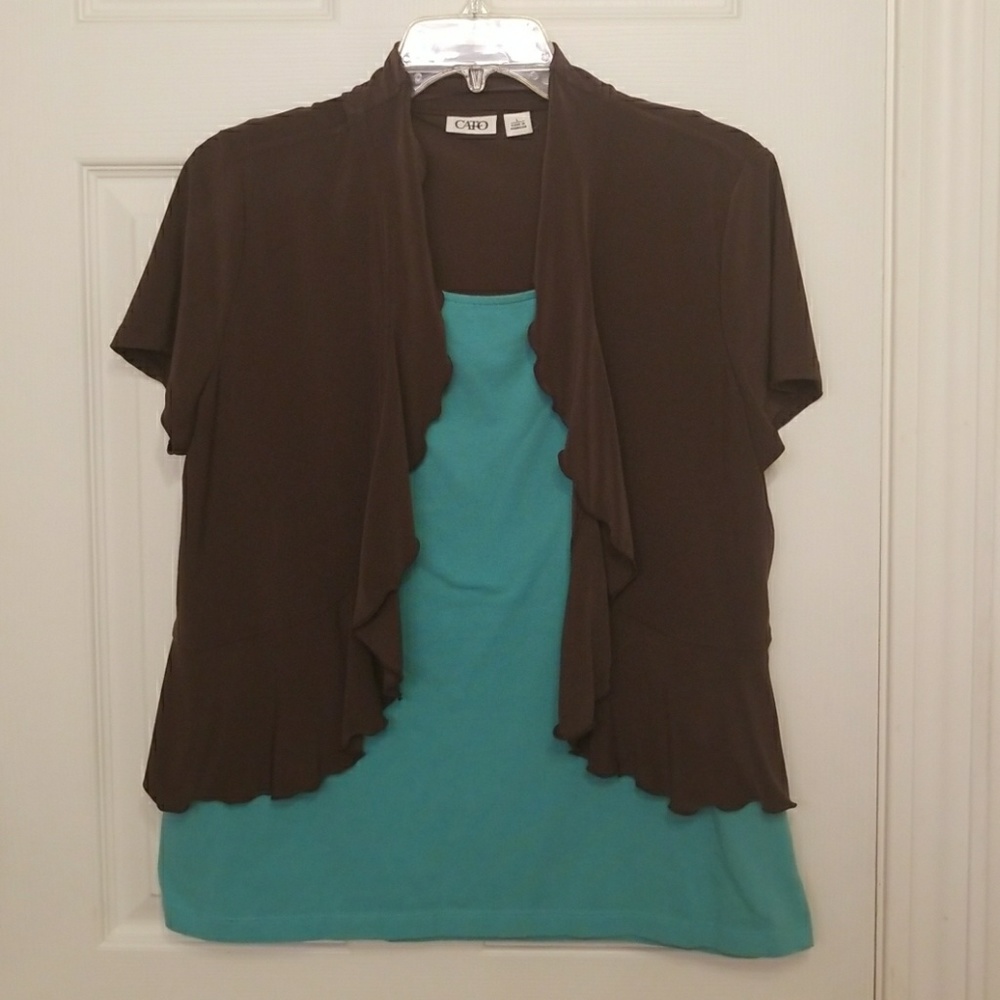 Brown Short Sleeve Ruffle Shrug